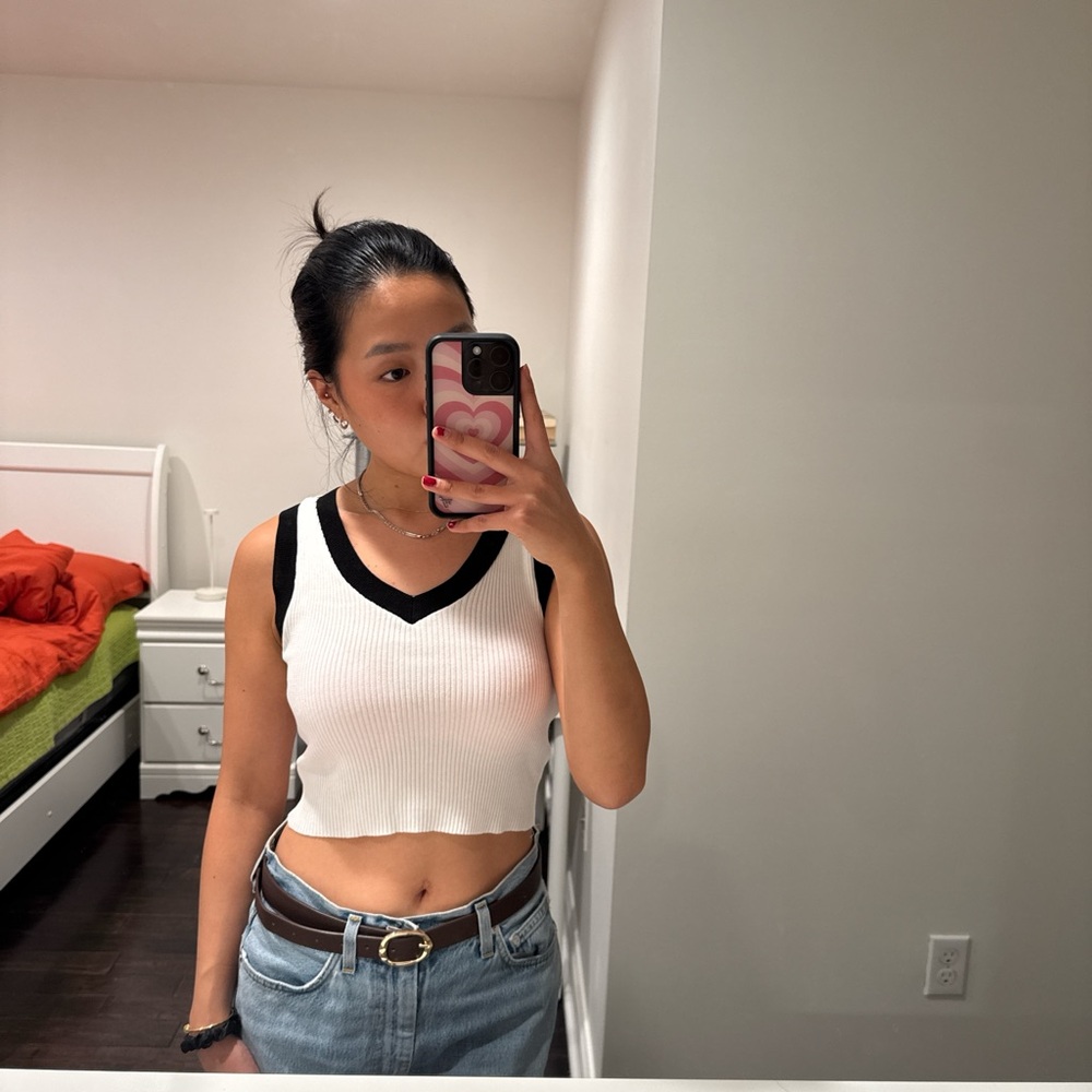 White with black vest tank top
